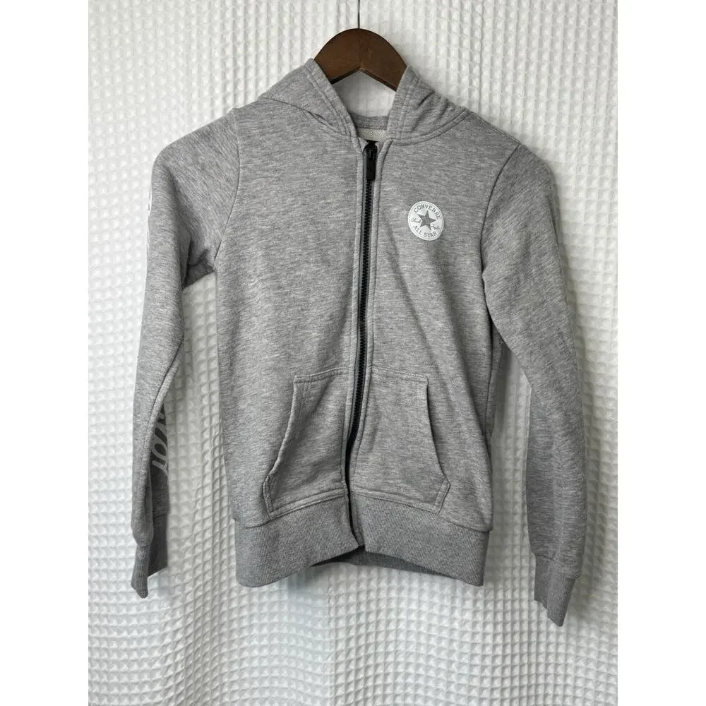 Converse Boy's Size M Medium Gray Zip Up Hooded Sweater Jacket Y2K 8-10